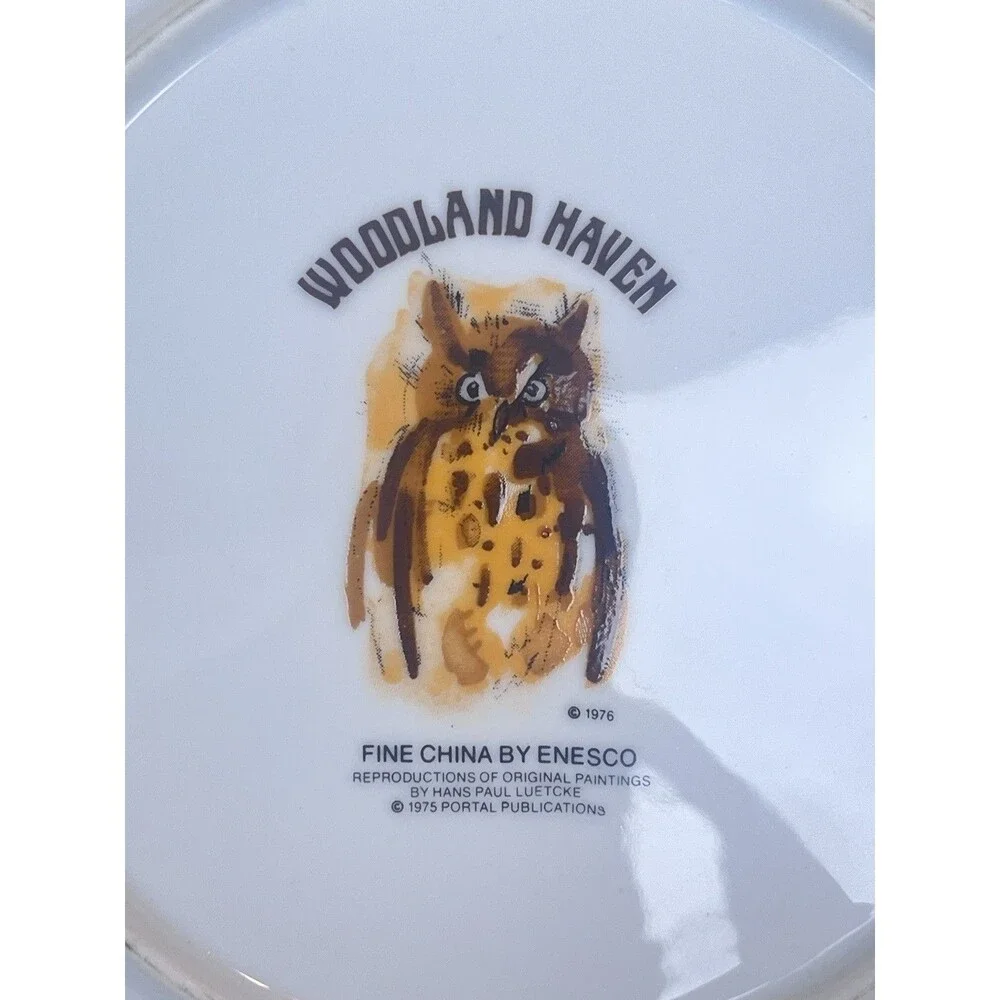 Vintage 1976 Woodland Haven ENESCO Buck Deer Gold Rimmed Dessert Plate 8” Retro
